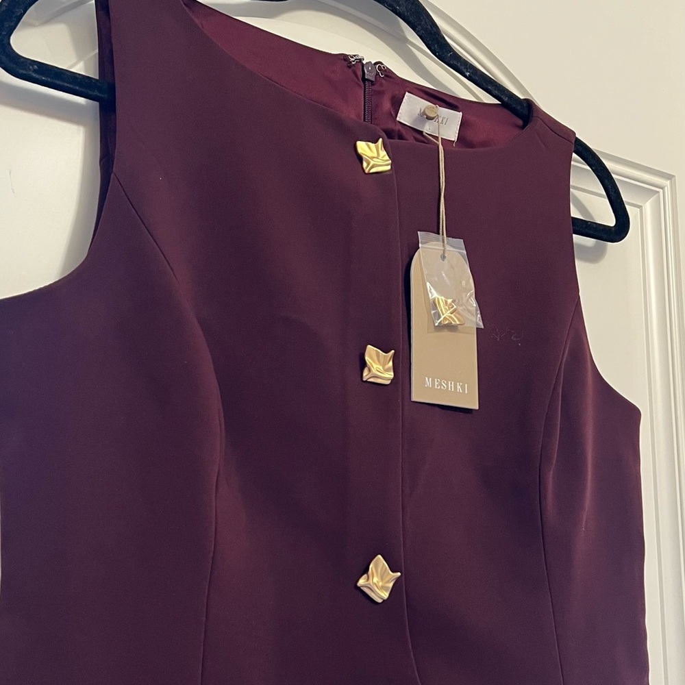 Pleated Mini Dress in Burgundy - Picture 2 of 7